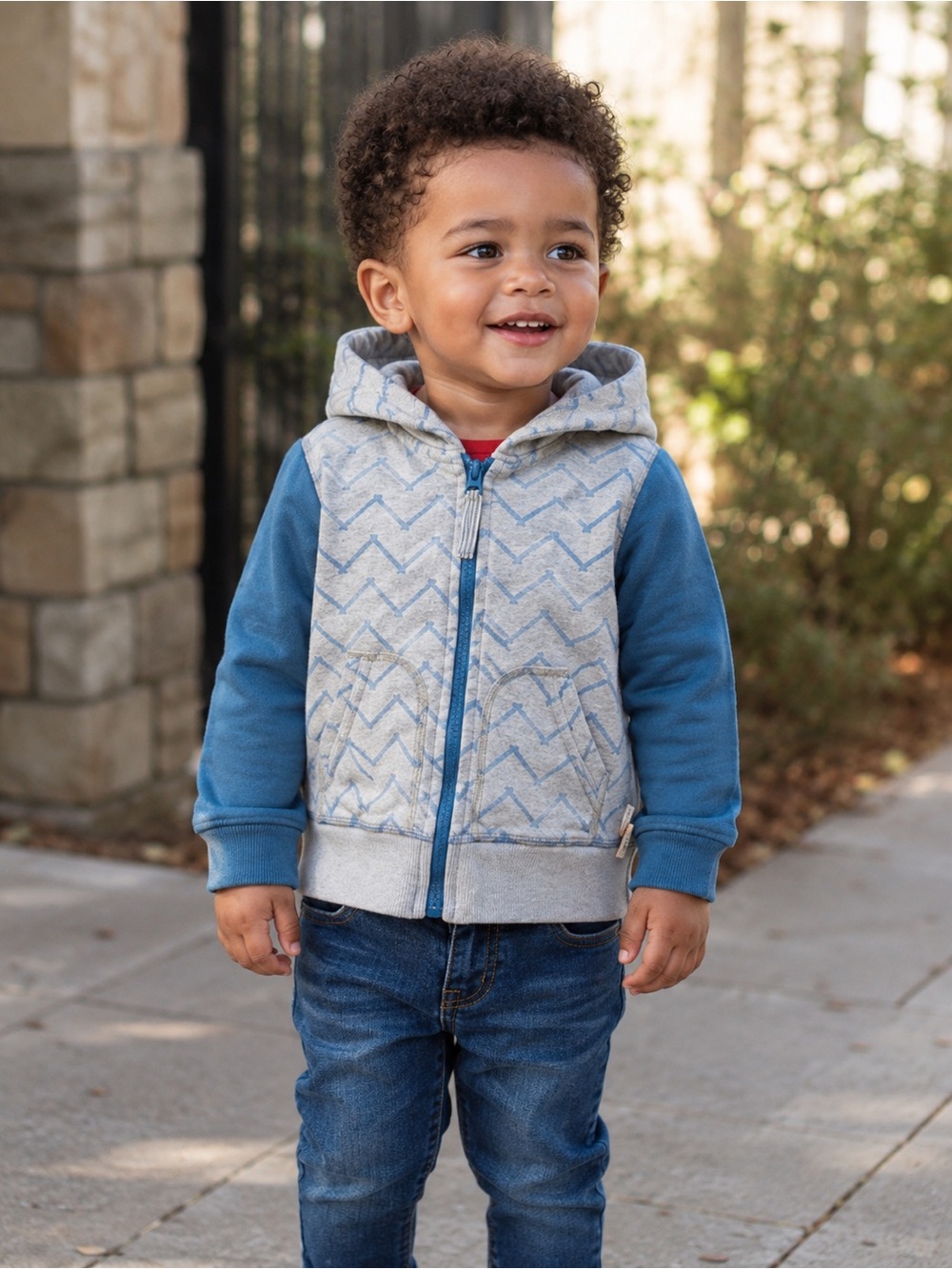 MEC Boys Hooded Zip-Up Sweatshirt Blue & Gray Chevron 18 Months